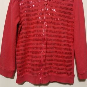 Dark Pink Sequin Zip-Up Jacket With Hood